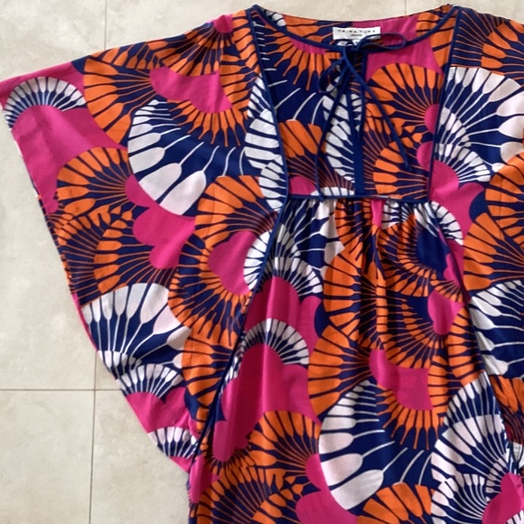 Trina Turk Dress 100% Silk Multicolor Kaftan Tunic Mini Dress Square Tie Neck - Picture 6 of 11